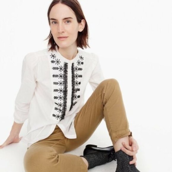 J.Crew Beaded Embellished Button Up Cotton Blouse Button up Top H3827‎ - Picture 2 of 12